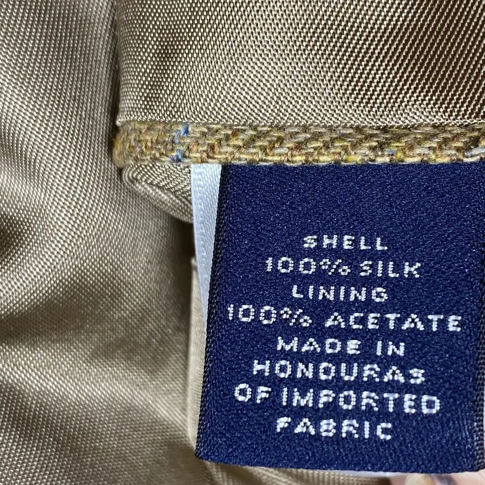 Lands' End Men 44 LONG 100% Silk Herringbone British Tan Aqua White Check Blazer